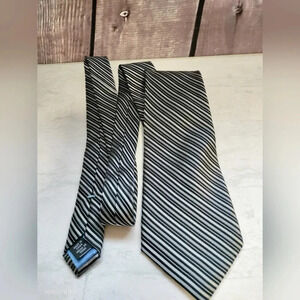 Bugatti Men's Silk Tie Necktie Black Silver Diagonal Stripes Luxury 58x4 B